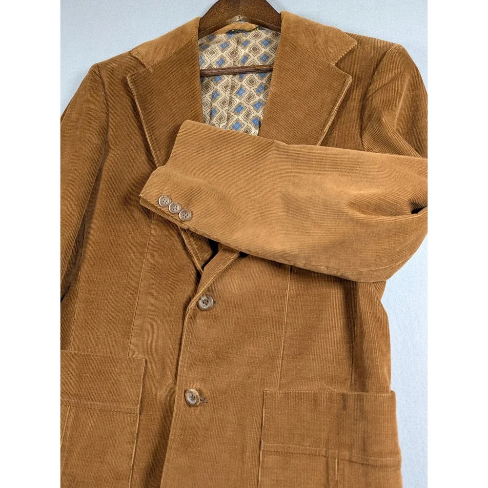 Vintage Haggar Mens Corduroy Blazer Brown 2 Button Sport Coat Jacket Size 38